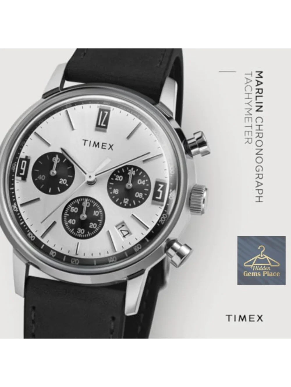 Men's 40mm Marlin Watch - Quartz Chronograph, Leather Strap, Stainless Steel
